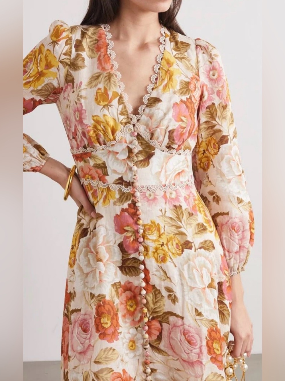 Zimmermann Valiant Panelled Wrap Dress Pink & Cream Floral